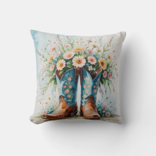 Customizable Cowgirl Throw Pillow Bouquet Boots