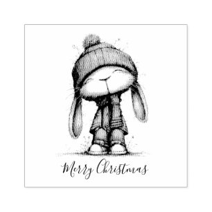 Customizable Cute Christmas Bunny Critters Rubber Stamp