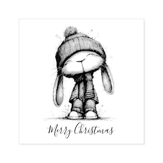Customizable Cute Christmas Bunny Critters Rubber Stamp (Imprint)