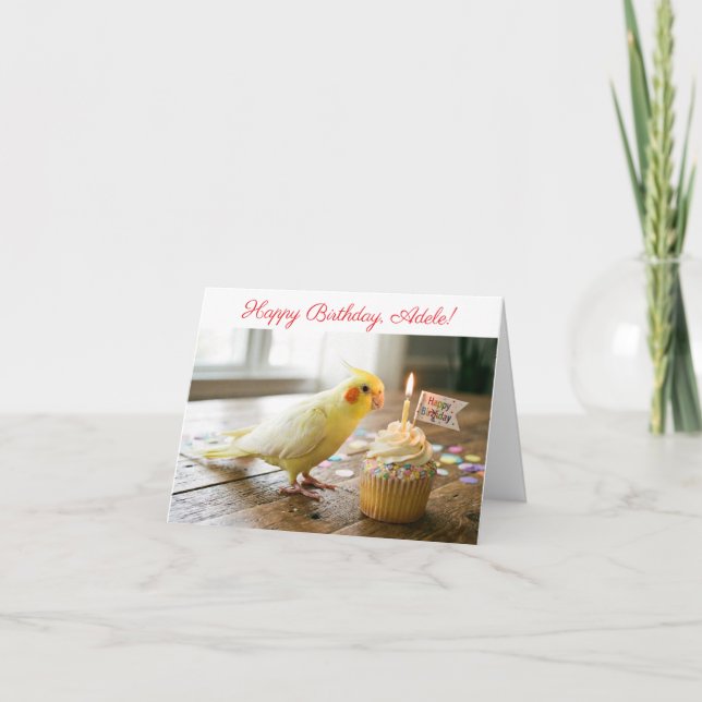 Customizable Cute Cockatiel with Cupcake Birthday  Card (Front)