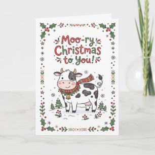 Customizable Cute Cow Holiday Card