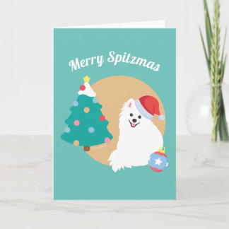 Customizable - Cute Japanese Spitz Dog Christmas Card