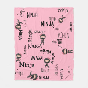 Customizable Cute Ninja Girls Pink   Fleece Blanket