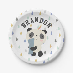Customizable Cute Panda First Birthday Balloon Paper Plate