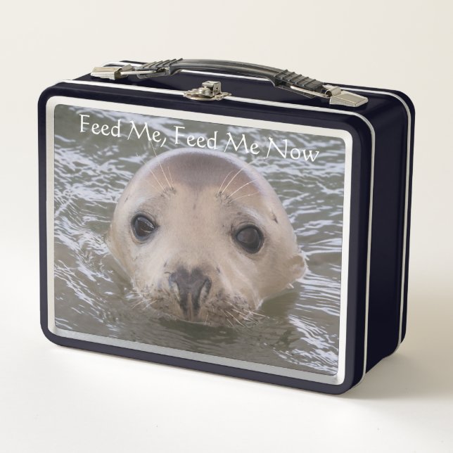 Customizable Cute Seal 'Feed Me' Lunch Box  (Front)