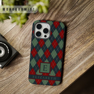 Customizable Dark Teal Green Red Argyle Pattern iPhone 15 Pro Max Case