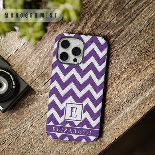 Customizable Dark Violet Purple White Chevron  iPhone 15 Pro Max Case
