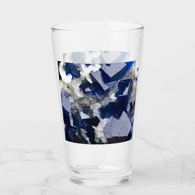 Customizable Deep Blue Fluorite & Calcite Crystal  Glass (Front)