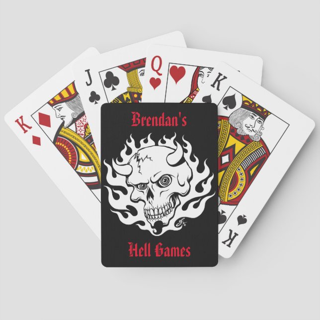 Customizable Demon Skull in Flames Playing Cards (Back)