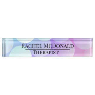 Customizable Desk Name Plate Bubbles Blue Purple