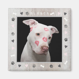 Customizable Dog Photo and Personalize Name Rustic Magnet