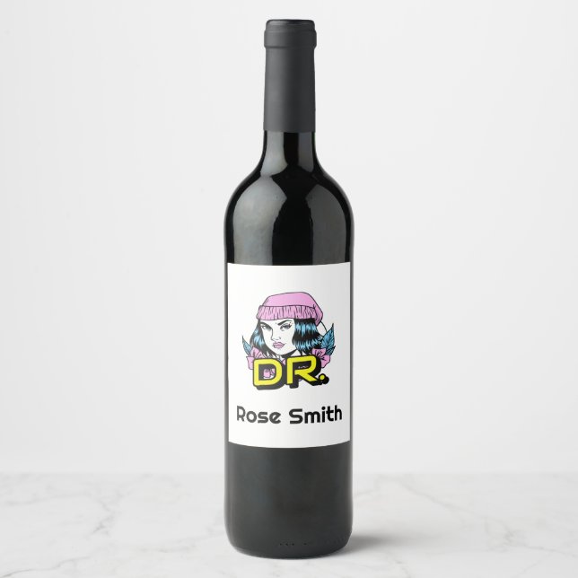 Customizable Dr. PhD Doctor Graduation Gift Wine Label (Front)