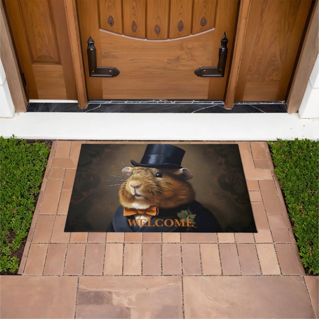 Customizable Edwardian Guinea Pig Gentleman Doormat (Outdoor)