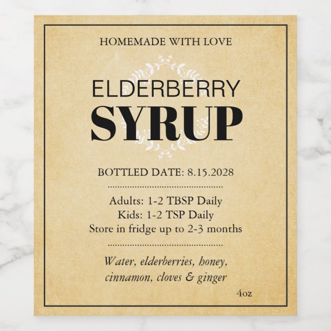 Customizable Elderberry Syrup Label ZEB_04a (Single Label)