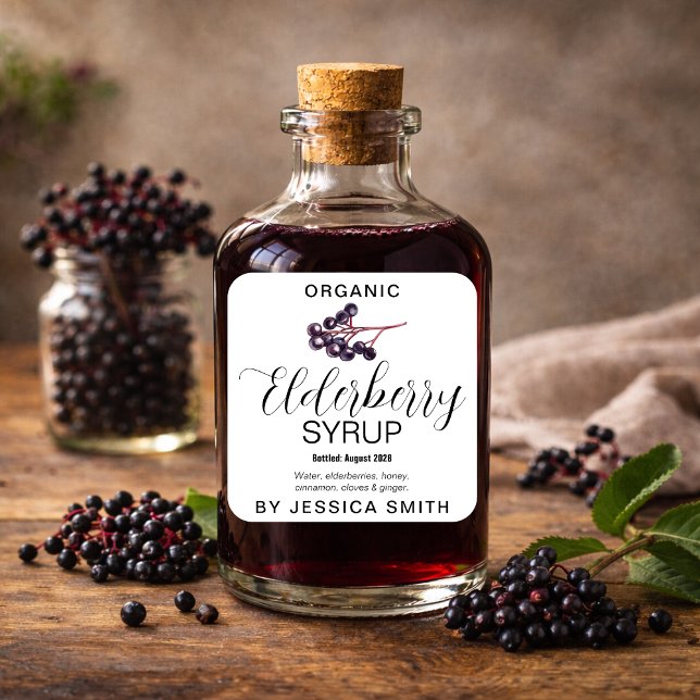 Customizable Elderberry Syrup Square Label EB008sq (Creator Uploaded)