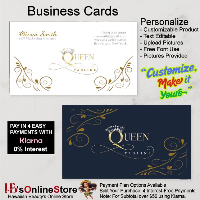   Customizable Elegant Crown Queen Template 11 Business Card (Customizable Elegant Crown Queen Template Business Card 11.)