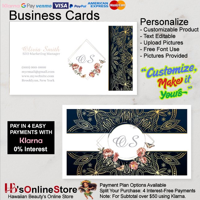 Customizable Elegant Floral Template 13 Business Card (Customizable Elegant Floral Template Business Card 13.)