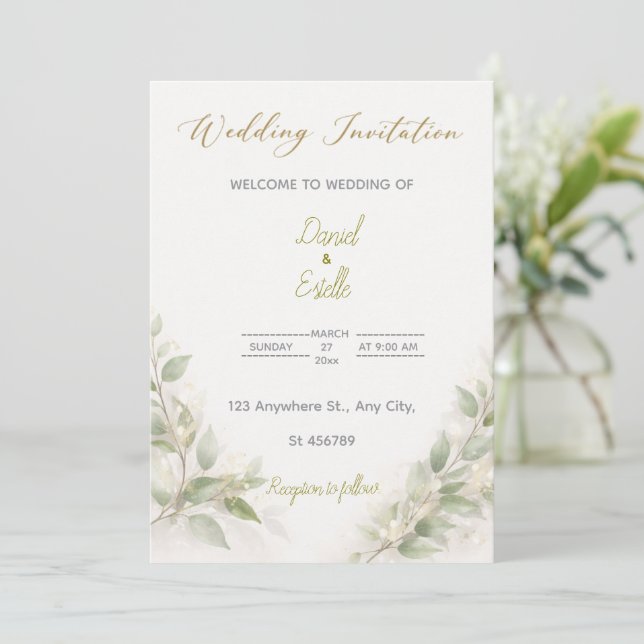 Customizable Elegant Minimal Wedding Invitation   (Standing Front)
