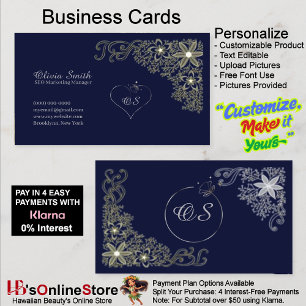Customizable Elegant Navy Floral Business Cards 9