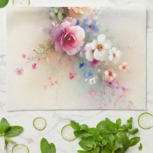 Customizable Elegant Watercolor Aquarell Flowers Tea Towel
