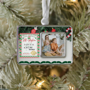 Customizable Elf Adoption Certificate Family Photo Silver Plated Framed Ornament