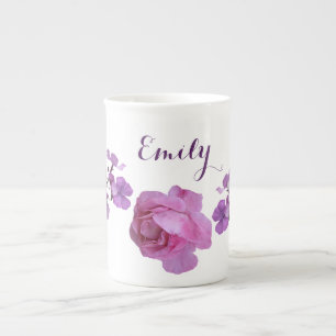 Customizable Emily name monogram purple floral Bon Bone China Mug