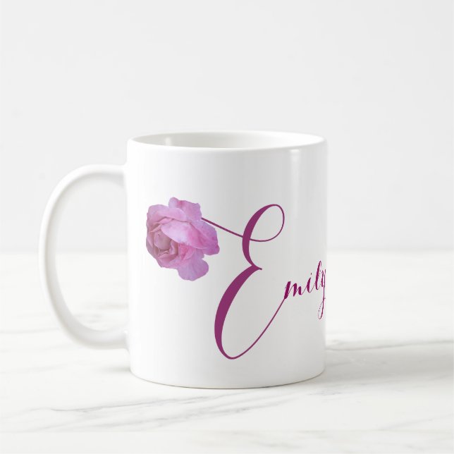 Customizable Emily name pretty pink rose floral Coffee Mug (Left)