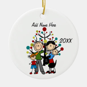 Customizable Family of 4 w/Dog Ornament