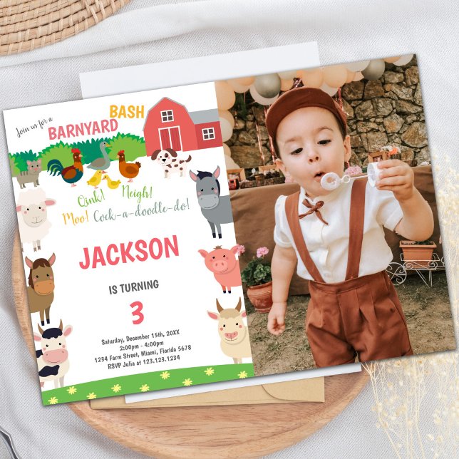 Customizable Farm Party Invitations for Kids (Barnyard birthday invitations with photo)