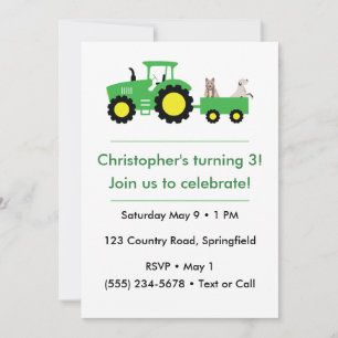 Customizable Farm Tractor Birthday Invitation