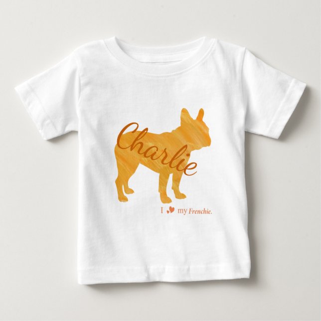 Customizable French Bulldog Pastel Orange Frenchie Baby T-Shirt (Front)