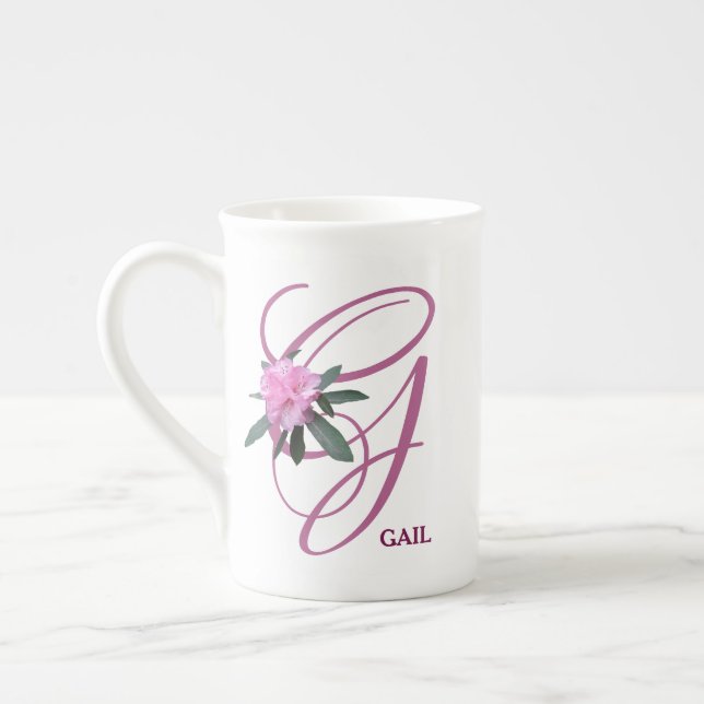 Customizable Gail name pretty pink flowers floral Bone China Mug (Left)