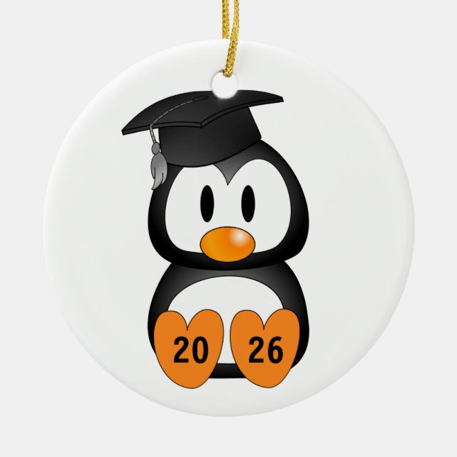 Customizable Graduation Penguin Ceramic Tree Decoration (Front)