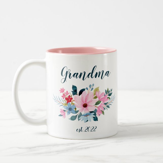 CUSTOMIZABLE Grandma Date - First time Grandma Cof Two-Tone Coffee Mug (Left)