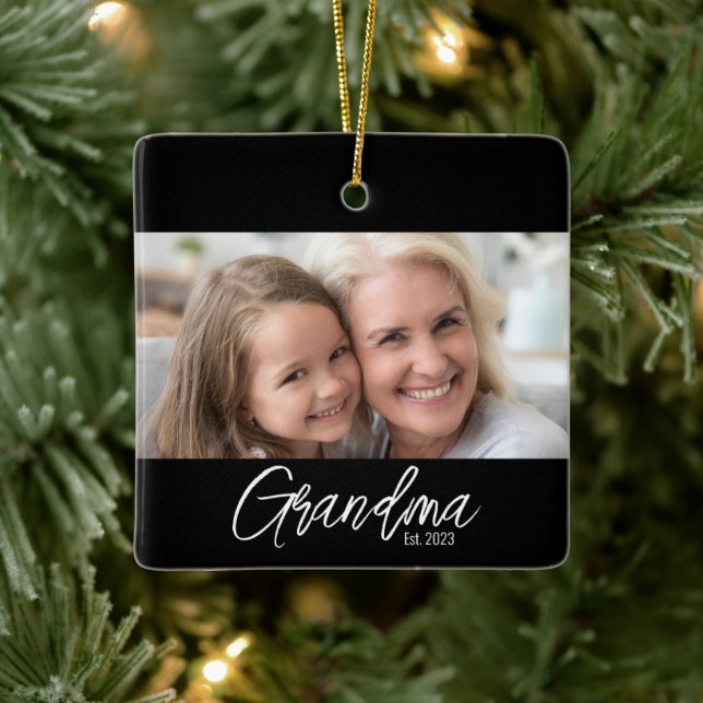 Customizable Grandma Est Year Photo Christmas Ceramic Ornament (Tree)
