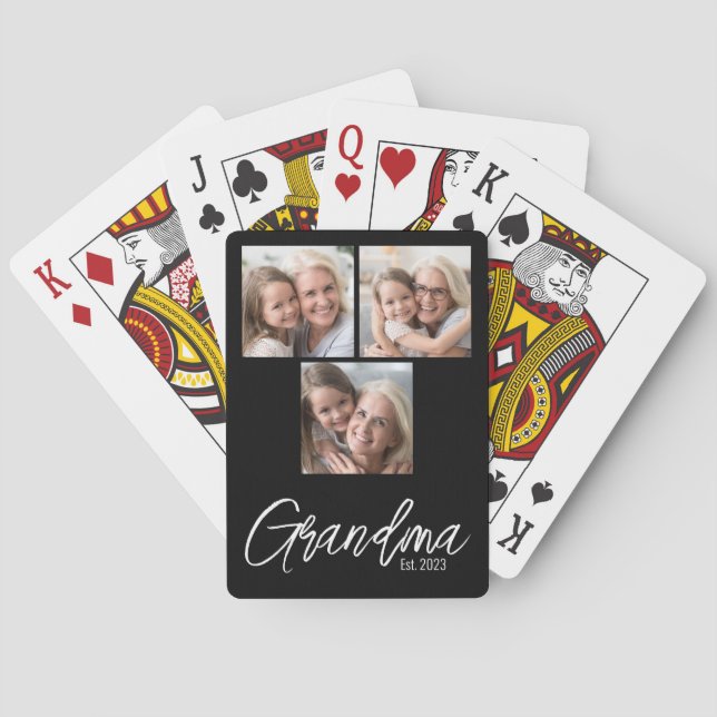 Customizable Grandma Established Year 3 Photo Playing Cards (Back)