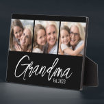 Customizable Grandma Established Year 3 Picture Plaque<br><div class="desc">Celebrate being a grandma with this simple and modern “Grandma Est. [Year]” photo plaque. Featuring white typography, this design is perfect for new grandmas or seasoned grandmothers alike. Customize the year to mark when she first became a grandma — a sweet, personal touch that makes this photo plaque extra meaningful....</div>