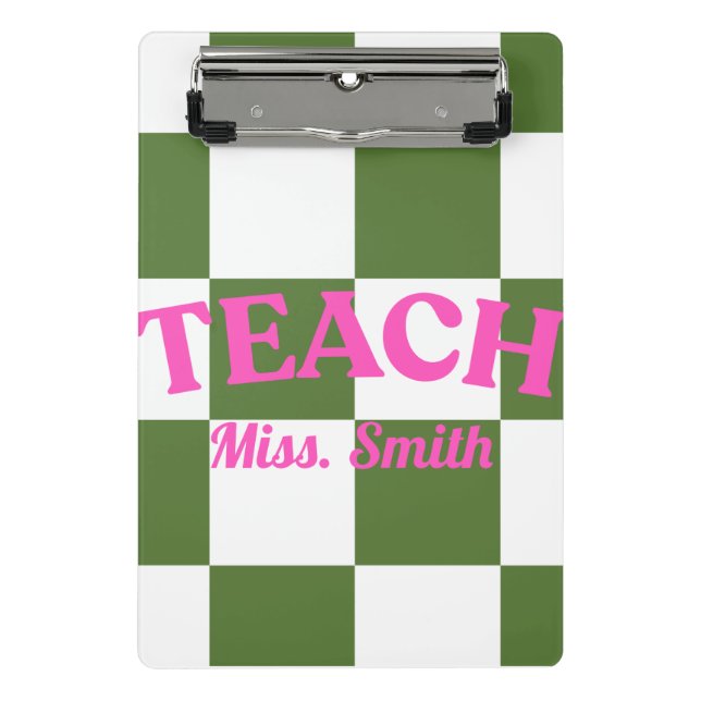 Customizable Green Checkered Teacher Clipboard  (Front)