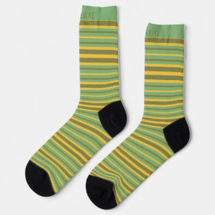 Customizable Green Yellow Brown Stripes  Sock