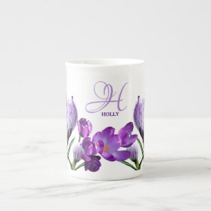 Customizable H name monogram classy purple flowers Bone China Mug