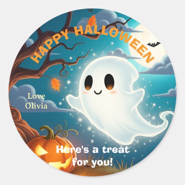 Customizable Halloween Ghost Design Classic Round Sticker (Front)