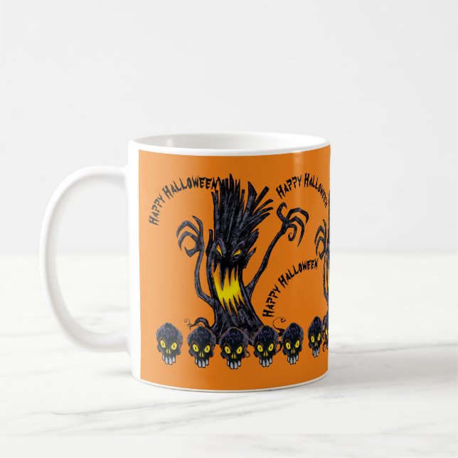 Customizable Halloween ghostly tree trunk skull Coffee Mug (Left)
