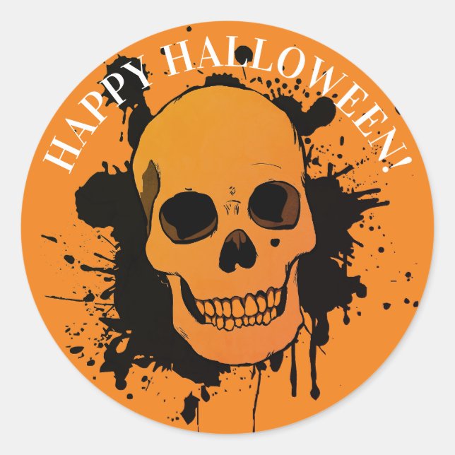 CUSTOMIZABLE HAPPY HALLOWEEN STICKER SKULL (Front)
