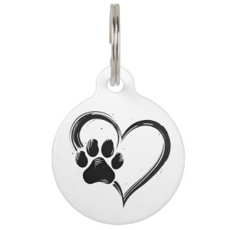 Customizable Heart Paw Print Large Dog Tag
