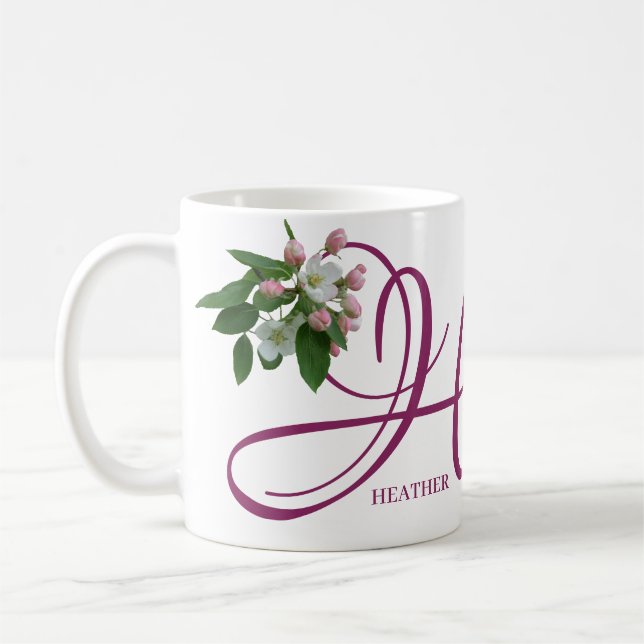 Customizable Heather name monogram pink floral  Coffee Mug (Left)