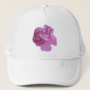 Customizable hot pink rose M monogram by Berglind  Trucker Hat