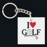 Customizable I love Golf Balls Key Ring<br><div class="desc">Show off your passion for the green with this sleek and playful "I ❤️ GOLF" design. Featuring a clever blend of typography and sport-specific imagery, this graphic replaces the "O" in Golf with a detailed golf ball illustration and underlines the sentiment with a classic iron club. It’s a sophisticated yet...</div>