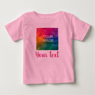Customizable Image & Script Text Pink Template Baby T-Shirt