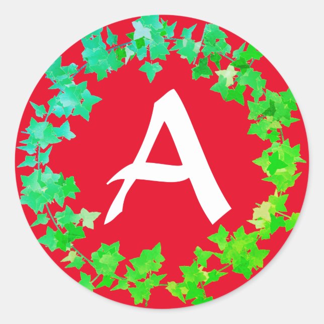CUSTOMIZABLE INITIAL WREATH CLASSIC ROUND STICKER (Front)
