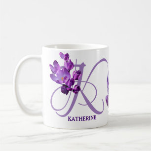 Customizable K monogram hot purple crocus flowers Coffee Mug